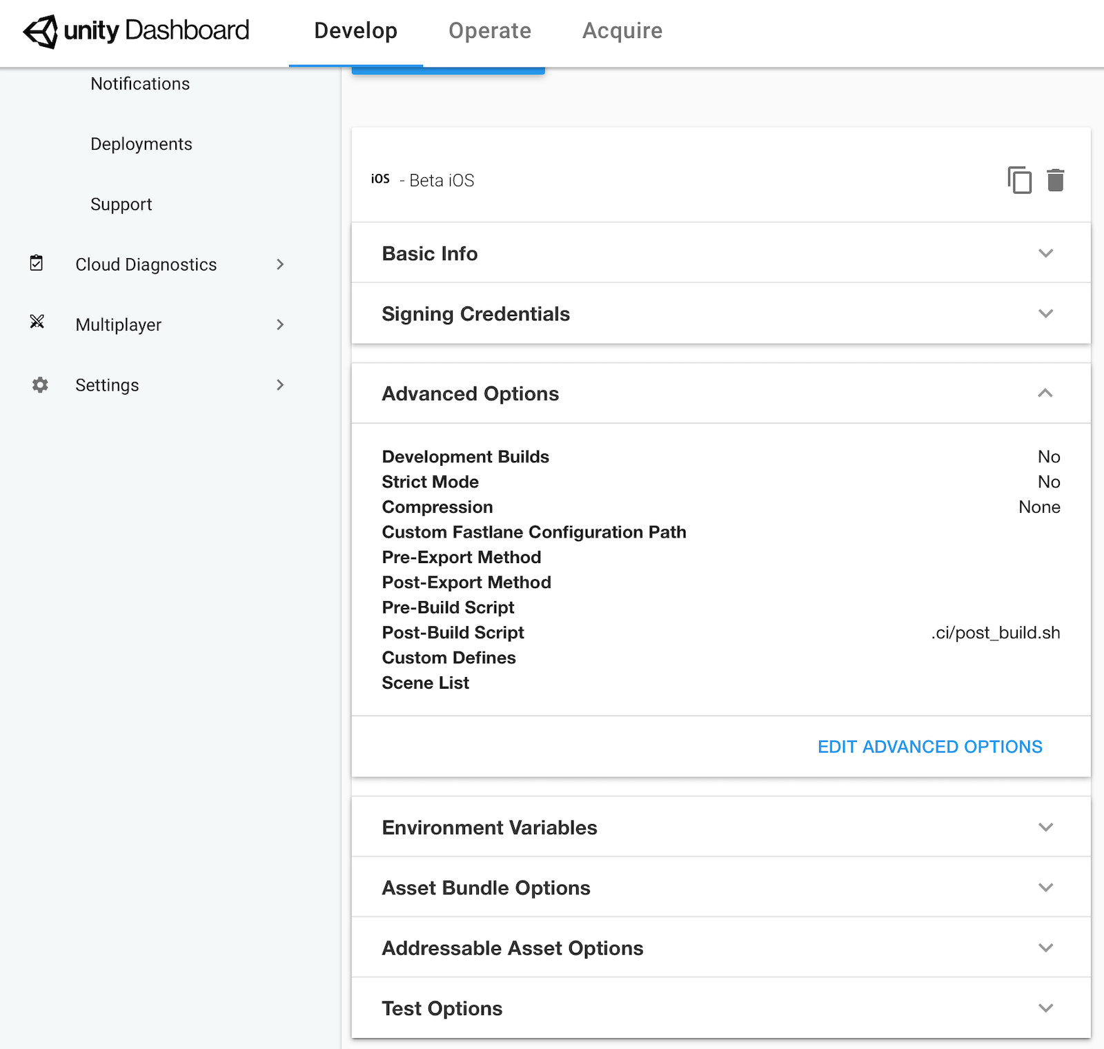 UCB Advanced Options settings